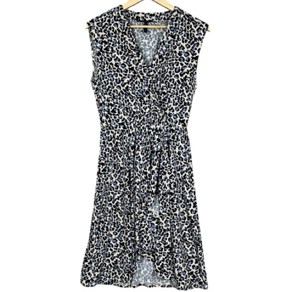BCBGl Maxazria Cadet Blue Leopard Print Faux Wrap V Neck Elastic Dress Sz Sm - Picture 4 of 11